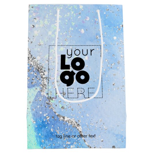 会社ロゴ青色のグリッターAgate紙小/ ミディアムペーパーバッグ (裏面)