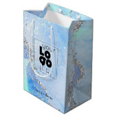 会社ロゴ青色のグリッターAgate紙小/ ミディアムペーパーバッグ (裏面アングル)