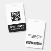 会社ロゴ ブラック 名前 タイトル バーコード カスタムID バッジ (表裏)