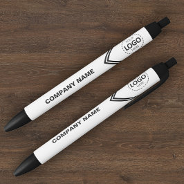 会社ロゴ&文字ホワイトペン 青ボールペン