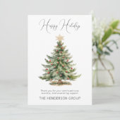 会社ロゴQRコードハッピーホリデーズクリスマスツリー シーズンカード (スタンド正面)
