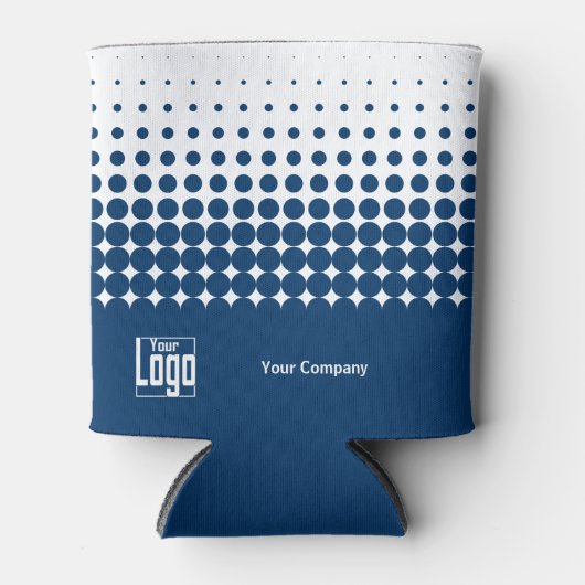 会社ロゴQRコードハーフトーン青(白) 缶クーラー (正面)
