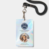 会社ロゴQRコードホログラフィック従業員の写真ID バッジ (ストラップ付き表面)