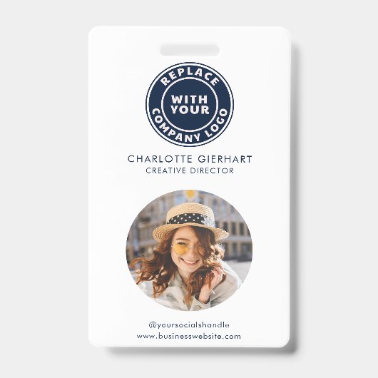 会社ロゴQRコードモダン従業員の写真ID バッジ (Front)