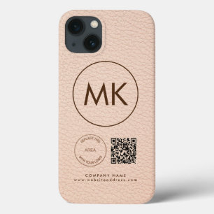 会社ロゴQRコードモノグラムクリームレフェイクザー iPhone 13ケース