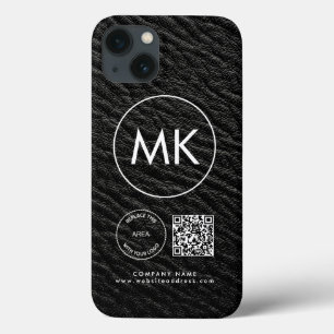 会社ロゴQRコードモノグラムブラックフェイクレザー iPhone 13ケース
