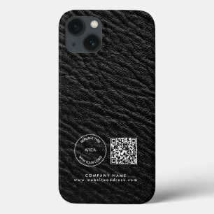 会社ロゴQRコード名ブラックレザーフェイク iPhone 13ケース