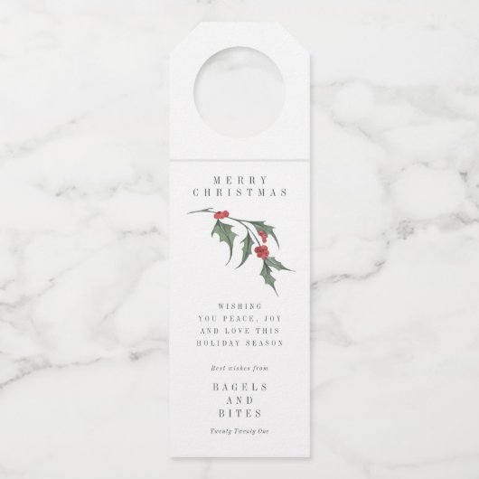 会社企業のの休日ギフト |クリスマスホリーB ボトルネックタグ (正面)