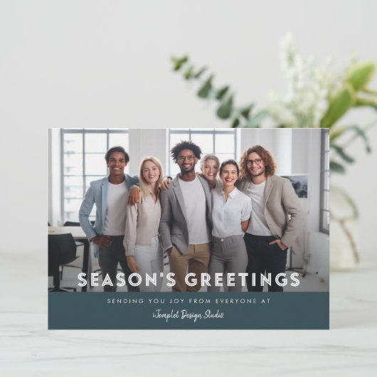 会社企業のチームフォトクリスマスビジネス シーズンカード (スタンド正面)