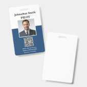 会社写真付ID 航空会社パイロットセキュリティID QRコード バッジ (正面&裏面)