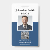 会社写真付ID 航空会社パイロットセキュリティID QRコード バッジ (正面)