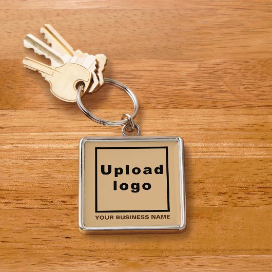 会社名とロゴ、ライトブラウン正方形プレミアム キーホルダー