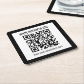 会社名と編集可能なQRコード スクエアペーパーコースター (アングル)