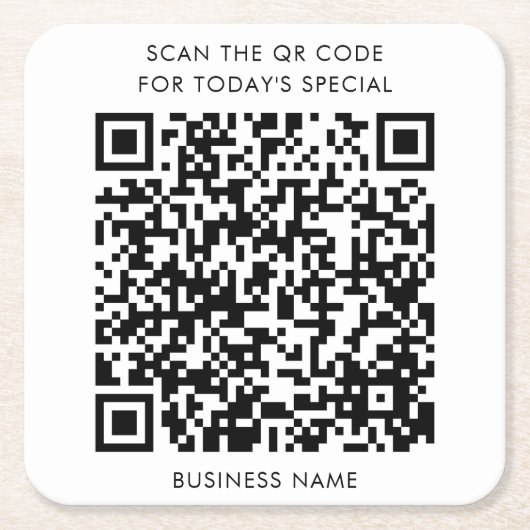会社名とQRコードメニュー スクエアペーパーコースター (正面)