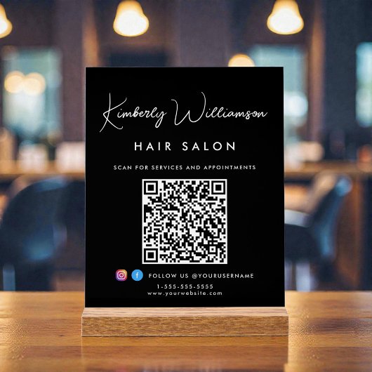 会社名シグネチャースクリプトQRコードブラック アクリルサイン