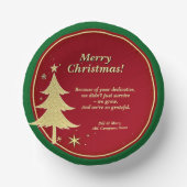 会社名メッセージレッド、金ゴールドクリスマスツリー ペーパーボウル (正面)