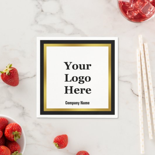 会社名ロゴの白黒と金ゴールド エレガント スタンダードカクテルナプキン (インサイチュ)
