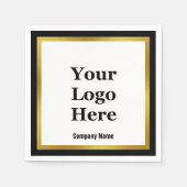 会社名ロゴの白黒と金ゴールド エレガント スタンダードカクテルナプキン (正面)