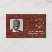 会社名ロゴ写真QRコードブラウンレザーフェイク 名刺 (正面)