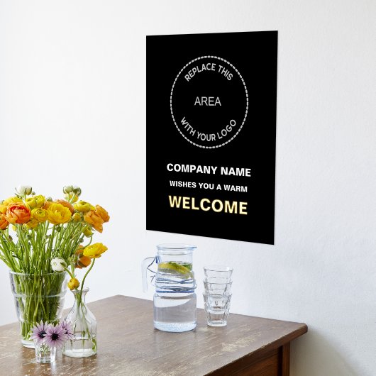 会社名ロゴ ようこそ ブラック ラグジュアリー リアル 箔ポスター (レイダウン (キッチン))