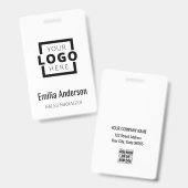 会社名ロゴ（姓と名を含む）バーコード バッジ (正面＆裏面)