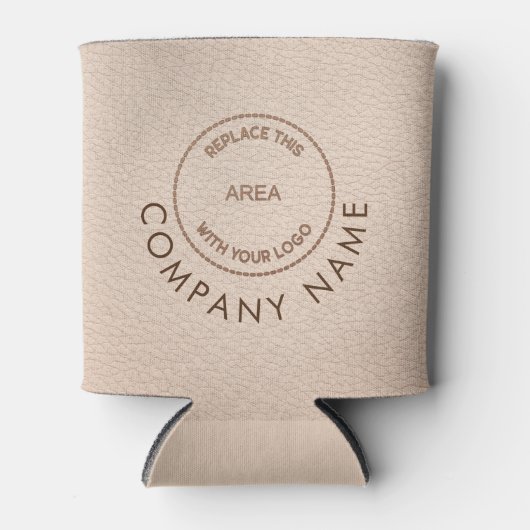 会社名ロゴQRコードクリームレザーフェイク 缶クーラー (正面)