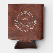 会社名ロゴQRコードブラウンレザーフェイク 缶クーラー (正面)