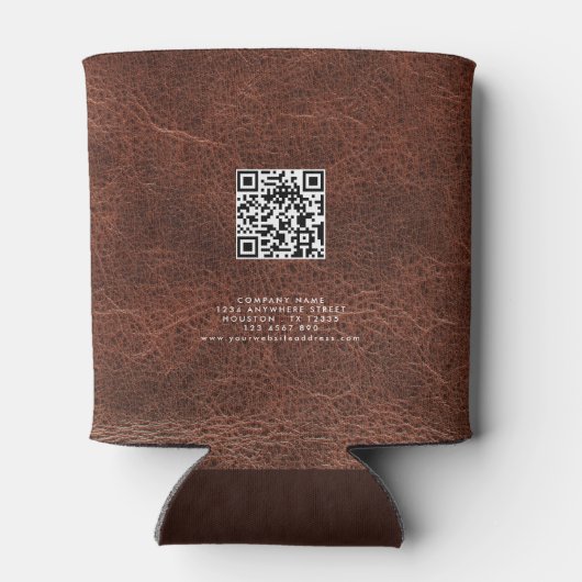 会社名ロゴQRコードブラウンレザーフェイク 缶クーラー (裏面)