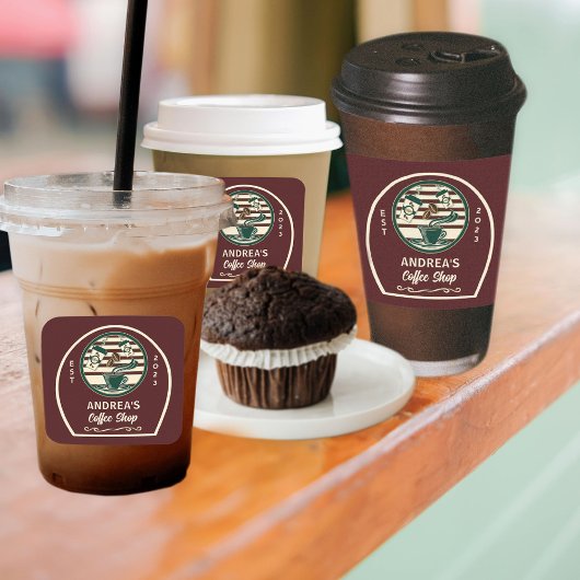 会社名ヴィンテージコーヒーショップカスタマイズロゴ スクエアシール
