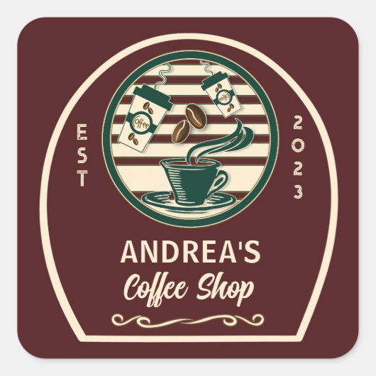 会社名ヴィンテージコーヒーショップカスタマイズロゴ スクエアシール (正面)