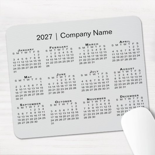 会社名入りシンプル2027年カレンダー グレー マウスパッド