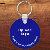 会社名、ロゴと電話、ブルーラウンドアルミニウム キーホルダー (正面)