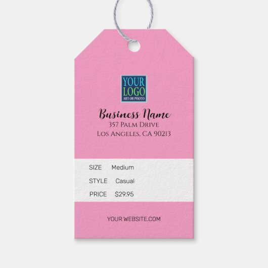 会社名、ロゴの住所、ピンク価格ラベル ギフトタグ (正面)