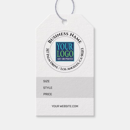 会社名、ロゴ、住所、サイズスタイル価格ラベル ギフトタグ (正面)