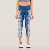 会社名、ロゴ、青、白のハーフトーンパターン カプリレギンス (正面)