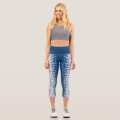 会社名、ロゴ、青、白のハーフトーンパターン カプリレギンス (正面)