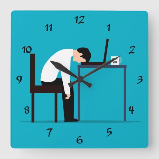 会社員がデスクで眠りに落ちる スクエア壁時計 (正面)