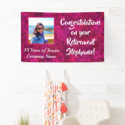 会社年間ピンク写真の退職おめでとうございます 横断幕 (インサイチュ)