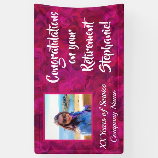 会社年間ピンク写真の退職おめでとうございます 横断幕 (縦)