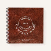 会社従業員名ロゴQRブラウンフェイクレザー ノートブック (正面)