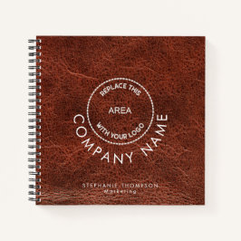 会社従業員名ロゴQRブラウンフェイクレザー ノートブック