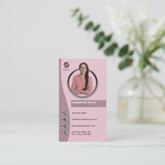 会社社員の写真モダンプロファイルプロフェッショナル 名刺 (スタンド正面)