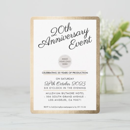 会社記念日パーティーモダン事業金ゴールド 招待状 (スタンド正面)