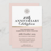 会社記念日ブラックエレガント赤面ピンク金ゴールド 招待状 (正面/裏面)