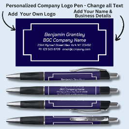 会社詳細名の追加、ネイビーの背景 ボールペン