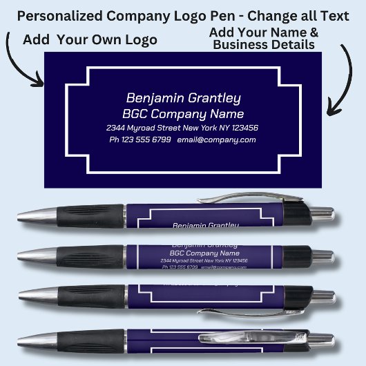 会社詳細名の追加、ネイビーの背景 ボールペン