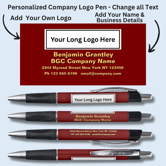 会社詳細名の追加、金ゴールドオレンジ文字 ボールペン