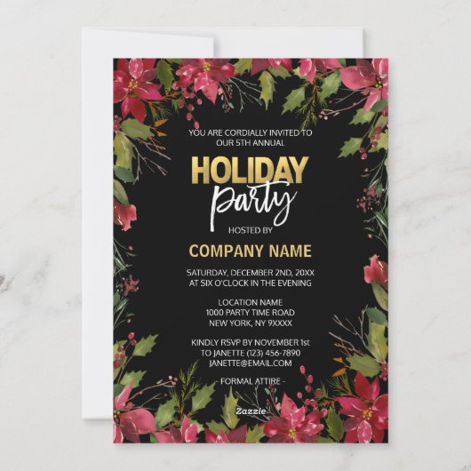 会社赤企業の黒金ゴールドポインセチアパーティー シーズンカード (裏面)