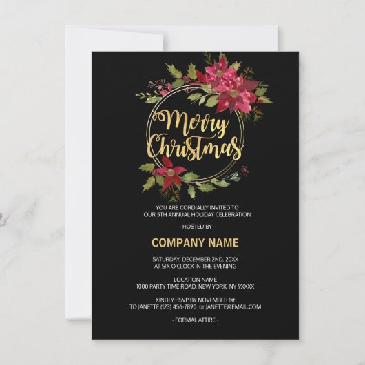 会社赤企業の黒金ゴールドポインセチアパーティー シーズンカード (正面)