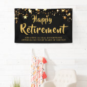 会社退職パーティーブラック&金ゴールドスター 横断幕 (インサイチュ)